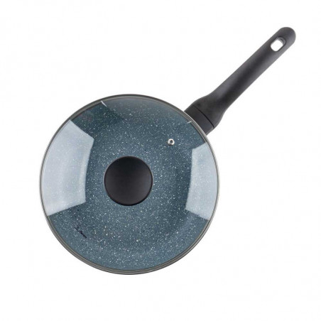 Βαθύ τηγάνι με καπάκι Luigi Ferrero Prima FR-2634L, 26x7.5 cm, 3.4 l, Αντικολλητική επίστρωση με μαρμάρινο εφέ, Γυάλινο καπάκι με τρύπα ατμού, Επαγωγή, Σκούρο μπλε