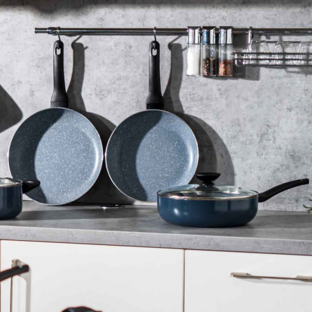 Βαθύ τηγάνι με καπάκι Luigi Ferrero Prima FR-2634L, 26x7.5 cm, 3.4 l, Αντικολλητική επίστρωση με μαρμάρινο εφέ, Γυάλινο καπάκι με τρύπα ατμού, Επαγωγή, Σκούρο μπλε