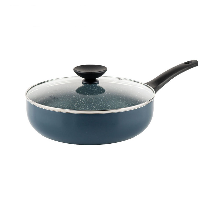 Βαθύ τηγάνι με καπάκι Luigi Ferrero Prima FR-2634L, 26x7.5 cm, 3.4 l, Αντικολλητική επίστρωση με μαρμάρινο εφέ, Γυάλινο καπάκι με τρύπα ατμού, Επαγωγή, Σκούρο μπλε