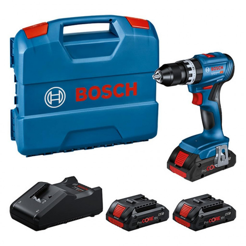 Σετ κρουστικού οδηγού μπαταρίας Bosch Professional GSB 18V-45 0615A5002U, 850W, 21/45 Nm, 500-1900 rpm, 4 Ah, 3 μπαταρίες, θήκη, μπλε