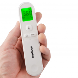 Θερμόμετρο χωρίς επαφή Medivon Timi Smart Verona, Υπέρυθρες, Για παιδιά, Μέτρηση σε 1 δευτερόλεπτο, Μνήμη, Έγχρωμη ένδειξη, LCD, Ήχος, Laser, Λευκό