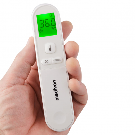 Θερμόμετρο χωρίς επαφή Medivon Timi Smart Verona, Υπέρυθρες, Για παιδιά, Μέτρηση σε 1 δευτερόλεπτο, Μνήμη, Έγχρωμη ένδειξη, LCD, Ήχος, Laser, Λευκό