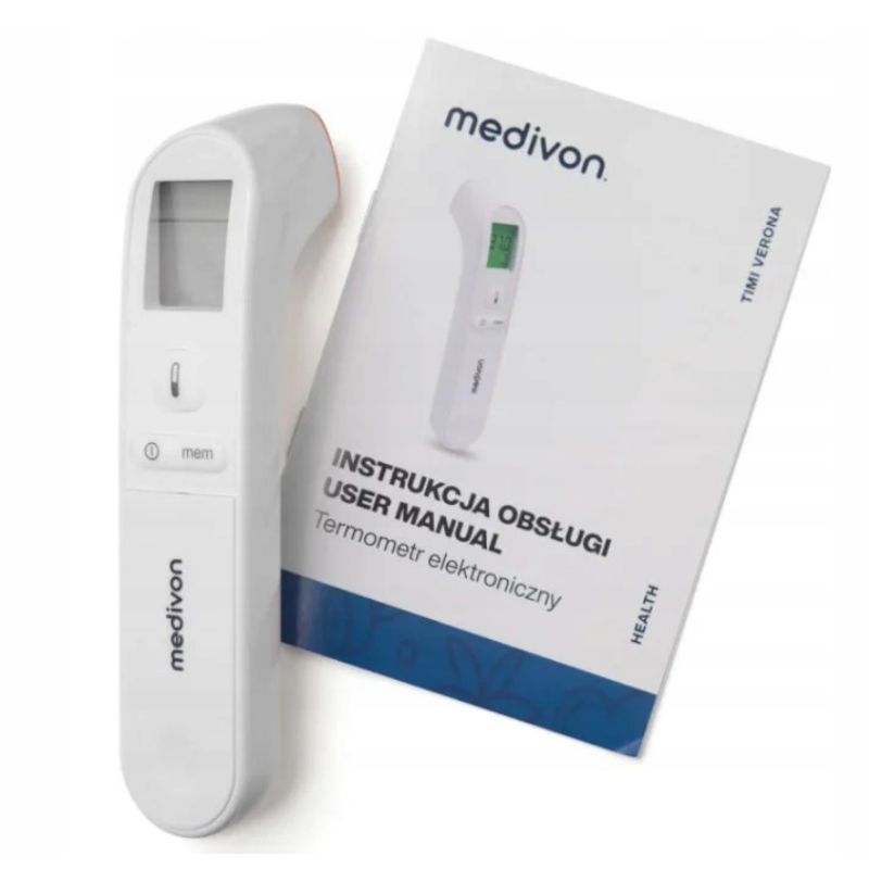 Θερμόμετρο χωρίς επαφή Medivon Timi Smart Verona, Υπέρυθρες, Για παιδιά, Μέτρηση σε 1 δευτερόλεπτο, Μνήμη, Έγχρωμη ένδειξη, LCD, Ήχος, Laser, Λευκό