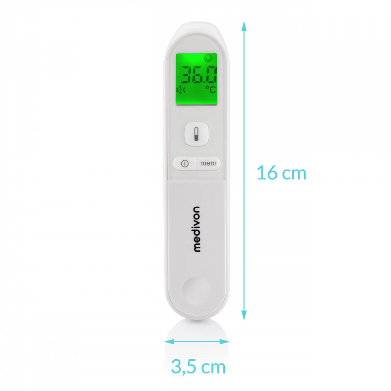 Θερμόμετρο χωρίς επαφή Medivon Timi Smart Verona, Υπέρυθρες, Για παιδιά, Μέτρηση σε 1 δευτερόλεπτο, Μνήμη, Έγχρωμη ένδειξη, LCD, Ήχος, Laser, Λευκό