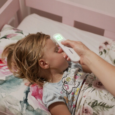 Θερμόμετρο χωρίς επαφή Medivon Timi Smart Verona, Υπέρυθρες, Για παιδιά, Μέτρηση σε 1 δευτερόλεπτο, Μνήμη, Έγχρωμη ένδειξη, LCD, Ήχος, Laser, Λευκό