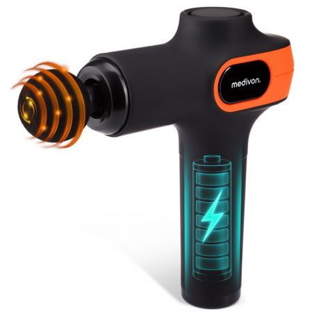 Πιστόλι μασάζ Medivon Gun Vital, 18W, Perkusionen / μασάζ δόνησης, 6 μασάζ, Zagryavane, Λεμφική αποστράγγιση, Stagane, Μαύρο / πορτοκαλί