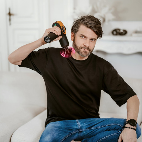 Πιστόλι μασάζ Medivon Gun Vital, 18W, Perkusionen / μασάζ δόνησης, 6 μασάζ, Zagryavane, Λεμφική αποστράγγιση, Stagane, Μαύρο / πορτοκαλί