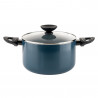 Βαθιά κατσαρόλα Luigi Ferrero Prima FR-2245D, 22x13 cm, 4.5 l, Αντικολλητική επίστρωση με μαρμάρινο εφέ, Επαγωγή, Γυάλινο καπάκι με άνοιγμα, Σκούρο μπλε