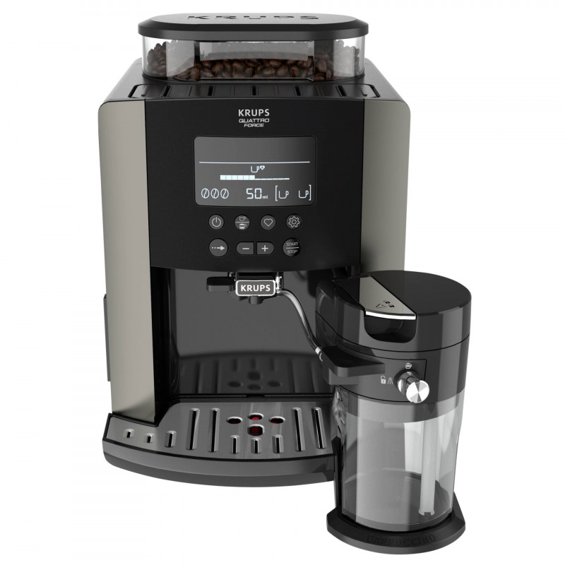 Καφετιέρα Krups Arabica Latte EA819E10, 1450W, 15 bar, 1.7 l, LCD, 5 προγράμματα, 3 λειτουργίες, 3 ρυθμίσεις θερμοκρασίας και αρώματος, Milk Comfort / One Touch Cappuccino, Μαύρο