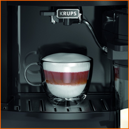 Καφετιέρα Krups Arabica Latte EA819E10, 1450W, 15 bar, 1.7 l, LCD, 5 προγράμματα, 3 λειτουργίες, 3 ρυθμίσεις θερμοκρασίας και αρώματος, Milk Comfort / One Touch Cappuccino, Μαύρο