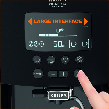 Καφετιέρα Krups Arabica Latte EA819E10, 1450W, 15 bar, 1.7 l, LCD, 5 προγράμματα, 3 λειτουργίες, 3 ρυθμίσεις θερμοκρασίας και αρώματος, Milk Comfort / One Touch Cappuccino, Μαύρο