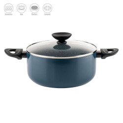 Κατσαρόλα Luigi Ferrero Prima FR-2444, 24x11 cm, 4,5 l, Αντικολλητική επίστρωση με μαρμάρινο εφέ, Γυάλινο καπάκι με τρύπα ατμού, Επαγωγή, Σκούρο μπλε