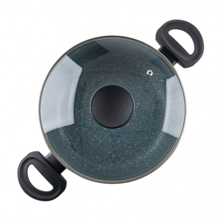 Κατσαρόλα Luigi Ferrero Prima FR-2444, 24x11 cm, 4,5 l, Αντικολλητική επίστρωση με μαρμάρινο εφέ, Γυάλινο καπάκι με τρύπα ατμού, Επαγωγή, Σκούρο μπλε