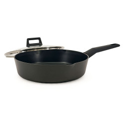 Βαθύ τηγάνι Luigi Ferrero Rosso FR-2870, 28x7 cm, 3.6 l, Αντικολλητική επίστρωση, Χυτή γούρνα, Γυάλινο καπάκι, Επαγωγή, Μαύρο