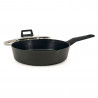 Βαθύ τηγάνι Luigi Ferrero Rosso FR-2870, 28x7 cm, 3.6 l, Αντικολλητική επίστρωση, Χυτή γούρνα, Γυάλινο καπάκι, Επαγωγή, Μαύρο