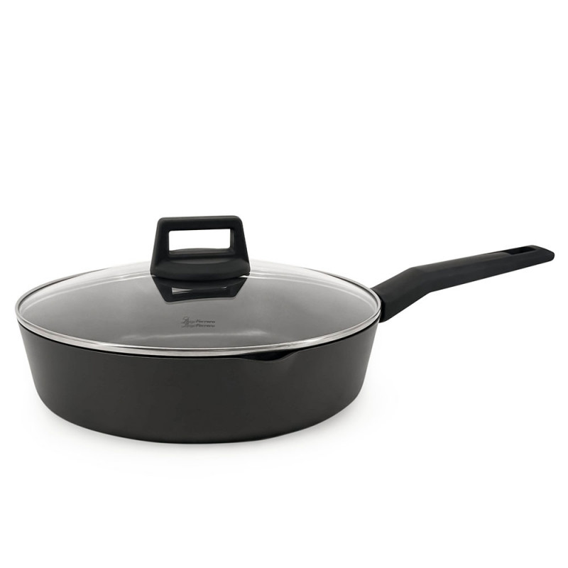 Βαθύ τηγάνι Luigi Ferrero Rosso FR-2870, 28x7 cm, 3.6 l, Αντικολλητική επίστρωση, Χυτή γούρνα, Γυάλινο καπάκι, Επαγωγή, Μαύρο