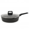 Βαθύ τηγάνι Luigi Ferrero Rosso FR-2870, 28x7 cm, 3.6 l, Αντικολλητική επίστρωση, Χυτή γούρνα, Γυάλινο καπάκι, Επαγωγή, Μαύρο