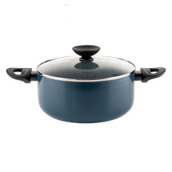 Κατσαρόλα Luigi Ferrero Prima FR-2444, 24x11 cm, 4,5 l, Αντικολλητική επίστρωση με μαρμάρινο εφέ, Γυάλινο καπάκι με τρύπα ατμού, Επαγωγή, Σκούρο μπλε