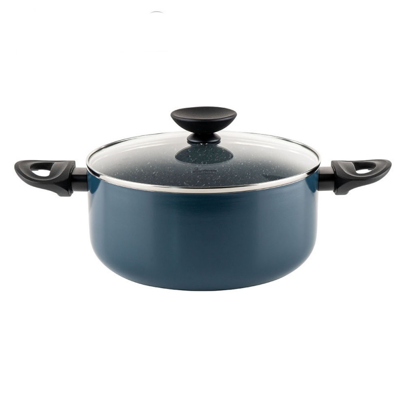 Κατσαρόλα Luigi Ferrero Prima FR-2444, 24x11 cm, 4,5 l, Αντικολλητική επίστρωση με μαρμάρινο εφέ, Γυάλινο καπάκι με τρύπα ατμού, Επαγωγή, Σκούρο μπλε