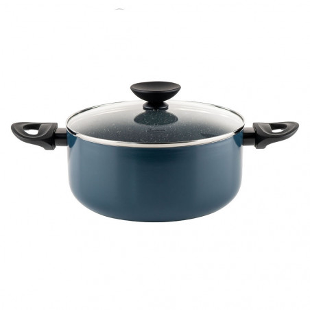 Κατσαρόλα Luigi Ferrero Prima FR-2444, 24x11 cm, 4,5 l, Αντικολλητική επίστρωση με μαρμάρινο εφέ, Γυάλινο καπάκι με τρύπα ατμού, Επαγωγή, Σκούρο μπλε