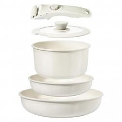 Σετ κατσαρόλας και τηγανιών με αποσπώμενη λαβή Goldmann GM-1005, 5 τεμάχια, επαγωγικά, μαρμάρινο φινίρισμα, μπεζ