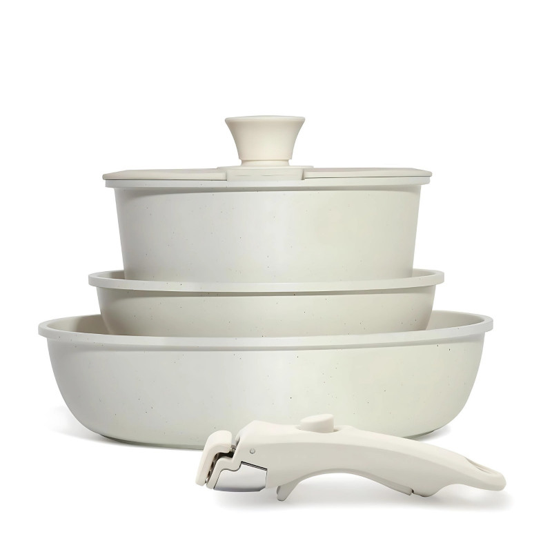 Σετ κατσαρόλας και τηγανιών με αποσπώμενη λαβή Goldmann GM-1005, 5 τεμάχια, επαγωγικά, μαρμάρινο φινίρισμα, μπεζ