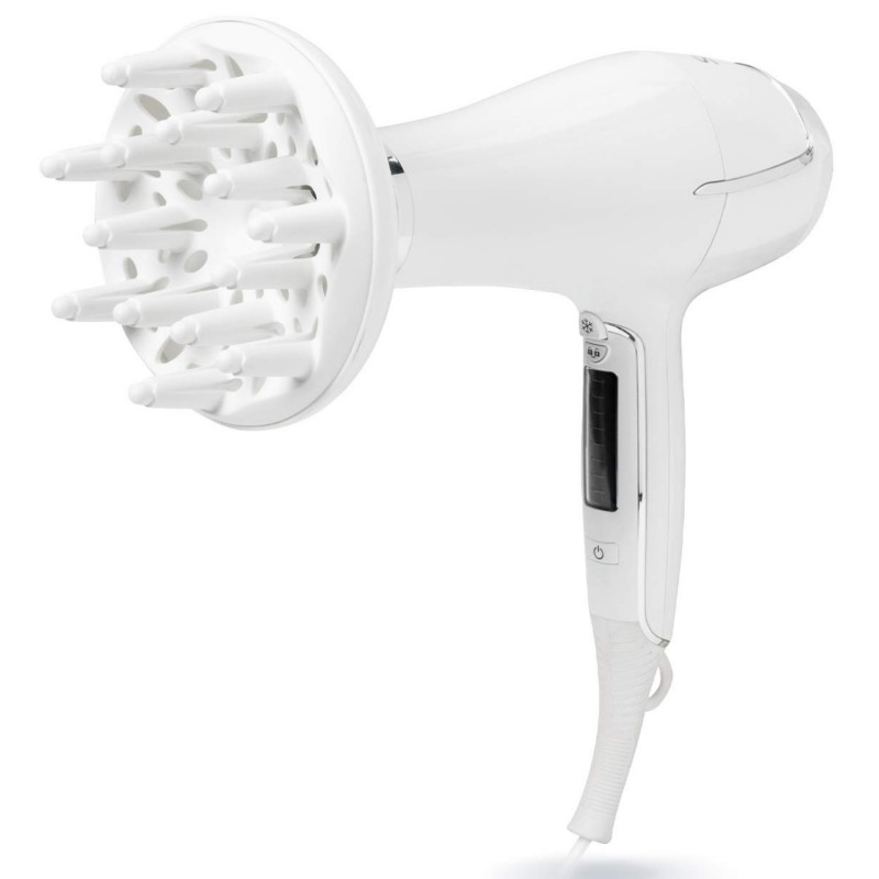 Πιστολάκι μαλλιών Silk'n HD1PEU001 με ιονική ισχύ, 2200W, 6 ταχύτητες, 8 ρυθμίσεις θερμοκρασίας, κεραμική τεχνολογία θερμότητας, 110 km/h, διαχύτης+συμπυκνωτής, λευκό