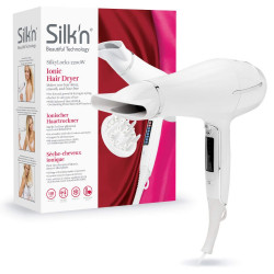 Πιστολάκι μαλλιών Silk'n HD1PEU001 με ιονική ισχύ, 2200W, 6 ταχύτητες, 8 ρυθμίσεις θερμοκρασίας, κεραμική τεχνολογία θερμότητας, 110 km/h, διαχύτης+συμπυκνωτής, λευκό