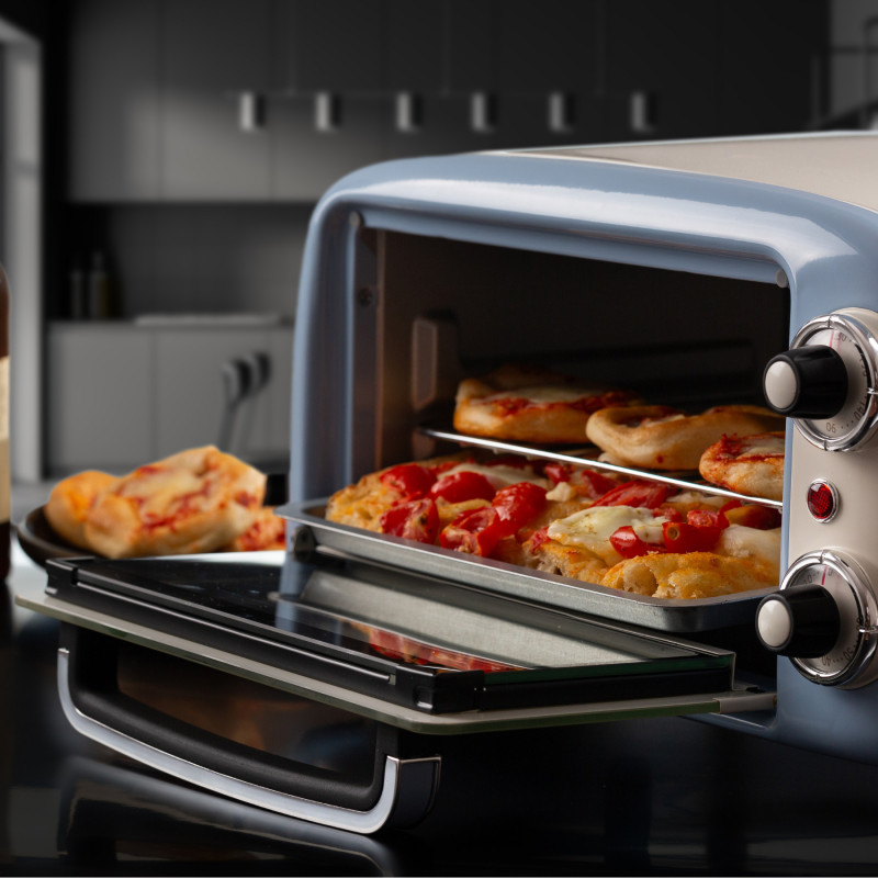 Ηλεκτρικός φούρνος Ariete VINTAGE 3919/05, 800W, 10 l, 3 λειτουργίες, Μέχρι 230°C, Διπλό θερμικό γυαλί, Χρονοδιακόπτης 60 λεπτά, Μπλε