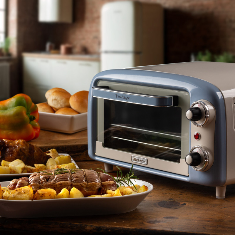 Ηλεκτρικός φούρνος Ariete VINTAGE 3919/05, 800W, 10 l, 3 λειτουργίες, Μέχρι 230°C, Διπλό θερμικό γυαλί, Χρονοδιακόπτης 60 λεπτά, Μπλε