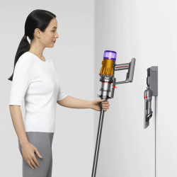 Σκούπα όρθια Dyson V12 Slim Detect Absolute 448884-01, 150AW, 340 ml, 60 λεπτά αυτονομία, 3 λειτουργίες, Ένδειξη δεδομένων σε πραγματικό χρόνο, Αισθητήρας σκόνης, Φωτισμός, Νικέλιο/κίτρινο