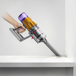 Σκούπα όρθια Dyson V12 Slim Detect Absolute 448884-01, 150AW, 340 ml, 60 λεπτά αυτονομία, 3 λειτουργίες, Ένδειξη δεδομένων σε πραγματικό χρόνο, Αισθητήρας σκόνης, Φωτισμός, Νικέλιο/κίτρινο