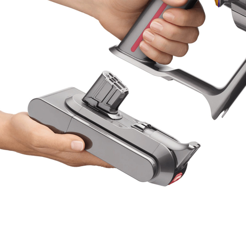 Σκούπα όρθια Dyson V12 Slim Detect Absolute 448884-01, 150AW, 340 ml, 60 λεπτά αυτονομία, 3 λειτουργίες, Ένδειξη δεδομένων σε πραγματικό χρόνο, Αισθητήρας σκόνης, Φωτισμός, Νικέλιο/κίτρινο