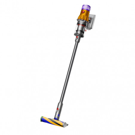 Σκούπα όρθια Dyson V12 Slim Detect Absolute 448884-01, 150AW, 340 ml, 60 λεπτά αυτονομία, 3 λειτουργίες, Ένδειξη δεδομένων σε πραγματικό χρόνο, Αισθητήρας σκόνης, Φωτισμός, Νικέλιο/κίτρινο