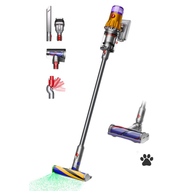 Σκούπα όρθια Dyson V12 Slim Detect Absolute 448884-01, 150AW, 340 ml, 60 λεπτά αυτονομία, 3 λειτουργίες, Ένδειξη δεδομένων σε πραγματικό χρόνο, Αισθητήρας σκόνης, Φωτισμός, Νικέλιο/κίτρινο