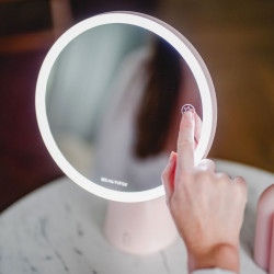Φωτιζόμενος καθρέφτης καλλυντικών Smart Moon LED, 10x μεγέθυνση, ζεστό/ουδέτερο/κρύο φως, ρυθμιζόμενη φωτεινότητα, ηχείο Bluetooth, ροζ
