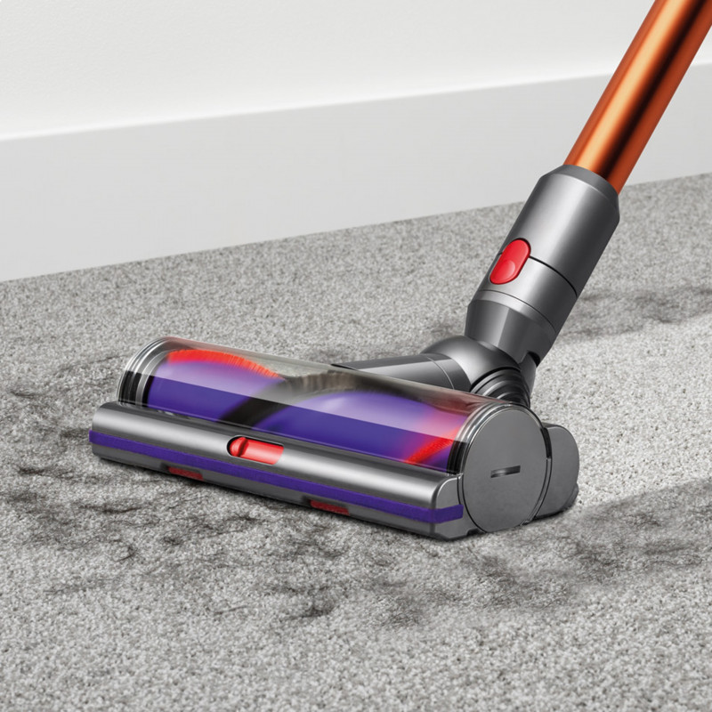 Κάθετη ηλεκτρική σκούπα Dyson Cyclone V10 Absolute 448883-01, 150AW, 125.000 σ.α.λ., 0,77 l, 60 λεπτά, 3 λειτουργίες, 2 Tier Cyclone™, HEPA, Αθόρυβη, Υγιεινή εκκένωση, Χωρίς μπλέξιμο, Νικέλιο/πορτοκαλί