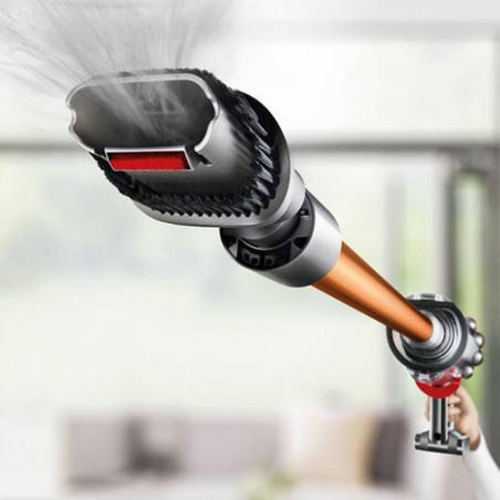 Κάθετη ηλεκτρική σκούπα Dyson Cyclone V10 Absolute 448883-01, 150AW, 125.000 σ.α.λ., 0,77 l, 60 λεπτά, 3 λειτουργίες, 2 Tier Cyclone™, HEPA, Αθόρυβη, Υγιεινή εκκένωση, Χωρίς μπλέξιμο, Νικέλιο/πορτοκαλί
