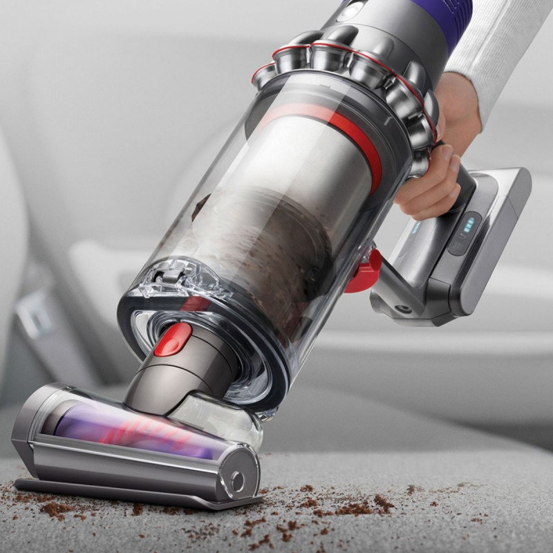 Κάθετη ηλεκτρική σκούπα Dyson Cyclone V10 Absolute 448883-01, 150AW, 125.000 σ.α.λ., 0,77 l, 60 λεπτά, 3 λειτουργίες, 2 Tier Cyclone™, HEPA, Αθόρυβη, Υγιεινή εκκένωση, Χωρίς μπλέξιμο, Νικέλιο/πορτοκαλί