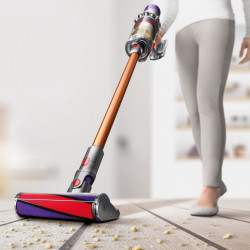 Κάθετη ηλεκτρική σκούπα Dyson Cyclone V10 Absolute 448883-01, 150AW, 125.000 σ.α.λ., 0,77 l, 60 λεπτά, 3 λειτουργίες, 2 Tier Cyclone™, HEPA, Αθόρυβη, Υγιεινή εκκένωση, Χωρίς μπλέξιμο, Νικέλιο/πορτοκαλί