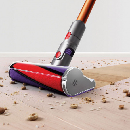 Κάθετη ηλεκτρική σκούπα Dyson Cyclone V10 Absolute 448883-01, 150AW, 125.000 σ.α.λ., 0,77 l, 60 λεπτά, 3 λειτουργίες, 2 Tier Cyclone™, HEPA, Αθόρυβη, Υγιεινή εκκένωση, Χωρίς μπλέξιμο, Νικέλιο/πορτοκαλί