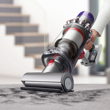 Κάθετη ηλεκτρική σκούπα Dyson Cyclone V10 Absolute 448883-01, 150AW, 125.000 σ.α.λ., 0,77 l, 60 λεπτά, 3 λειτουργίες, 2 Tier Cyclone™, HEPA, Αθόρυβη, Υγιεινή εκκένωση, Χωρίς μπλέξιμο, Νικέλιο/πορτοκαλί