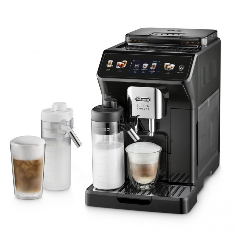 Καφετιέρα DeLonghi Eletta Explore ECAM450.65.G, 1450W, 19 bar, 1.8l, Wi-Fi, Touch TFT display, LatteCrema hot/cool, Twin Shot, To-Go, +Ground coffee, Μαύρο/γκρι