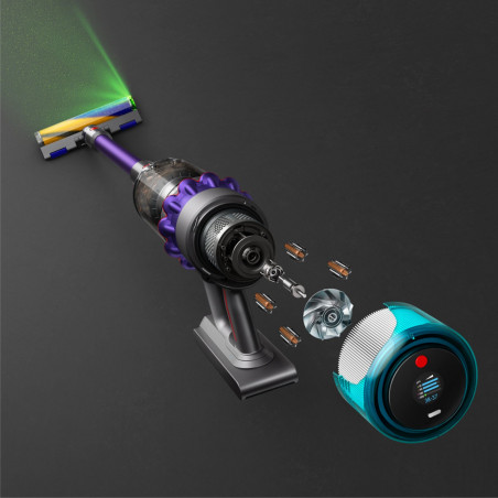 Σκούπα όρθια Dyson Gen5detect 446989-01, 280AW, 135000 rpm, 0.75l, 70 λεπτά, 3 λειτουργίες, LCD με δεδομένα σε πραγματικό χρόνο, αισθητήρας σωματιδίων, φωτισμός, HEPA, νικέλιο/μωβ