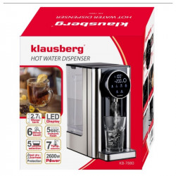 Διανομέας ζεστού νερού Klausberg KB 7880, 2600W, 2.7l, 40-100°C, 7 θερμοκρασίες, οθόνη LED αφής, προστασία παιδιών, ρυθμίσεις μνήμης, Inox/μαύρο