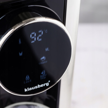 Διανομέας ζεστού νερού Klausberg KB 7880, 2600W, 2.7l, 40-100°C, 7 θερμοκρασίες, οθόνη LED αφής, προστασία παιδιών, ρυθμίσεις μνήμης, Inox/μαύρο