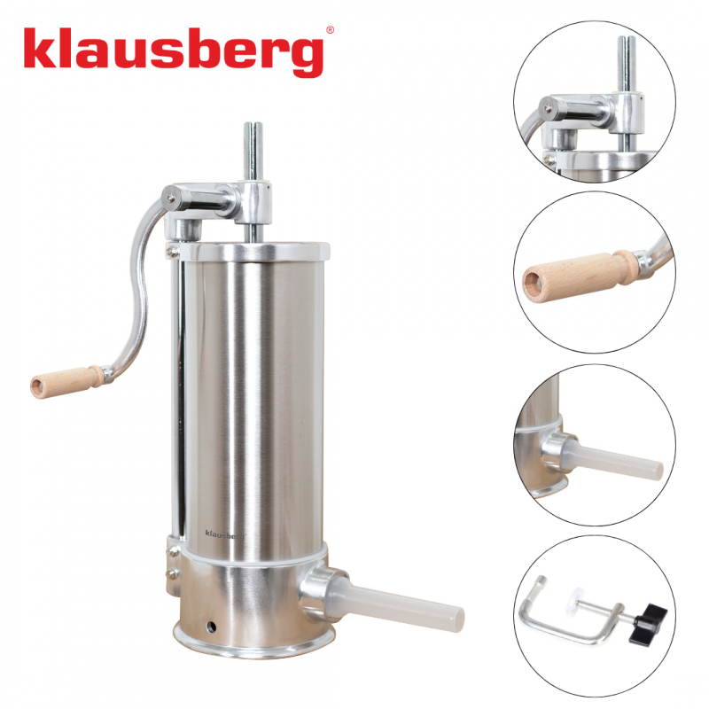 Μηχανή πλήρωσης λουκάνικων Klausberg KB 7927, 5 Kg, χειροκίνητη, 14-35mm, 6 χωνιά, Inox