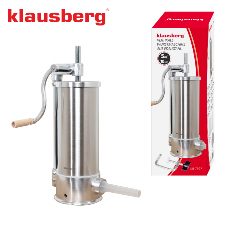 Μηχανή πλήρωσης λουκάνικων Klausberg KB 7927, 5 Kg, χειροκίνητη, 14-35mm, 6 χωνιά, Inox