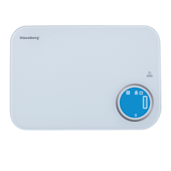 Ζυγαριά κουζίνας Klausberg KB 7938, 5 Kg, Bluetooth, Εφαρμογή για κινητά, LCD, Τάρα, 4 ενδείξεις, Υγρά, Ενδείξεις, Λευκό/μπλε