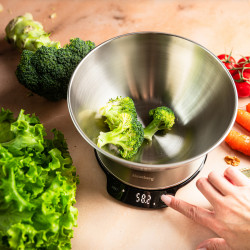 Ζυγαριά κουζίνας με μπολ Klausberg KB 7939, 5 Kg, Bluetooth, Mobile app, LED, Tare, Υγρά, 4 διατροφικές τιμές, Inox